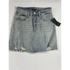 Women's Bodycon Denim Mini Skirt High Waist Casual Washed‎ Frayed Stretchy Sz 4